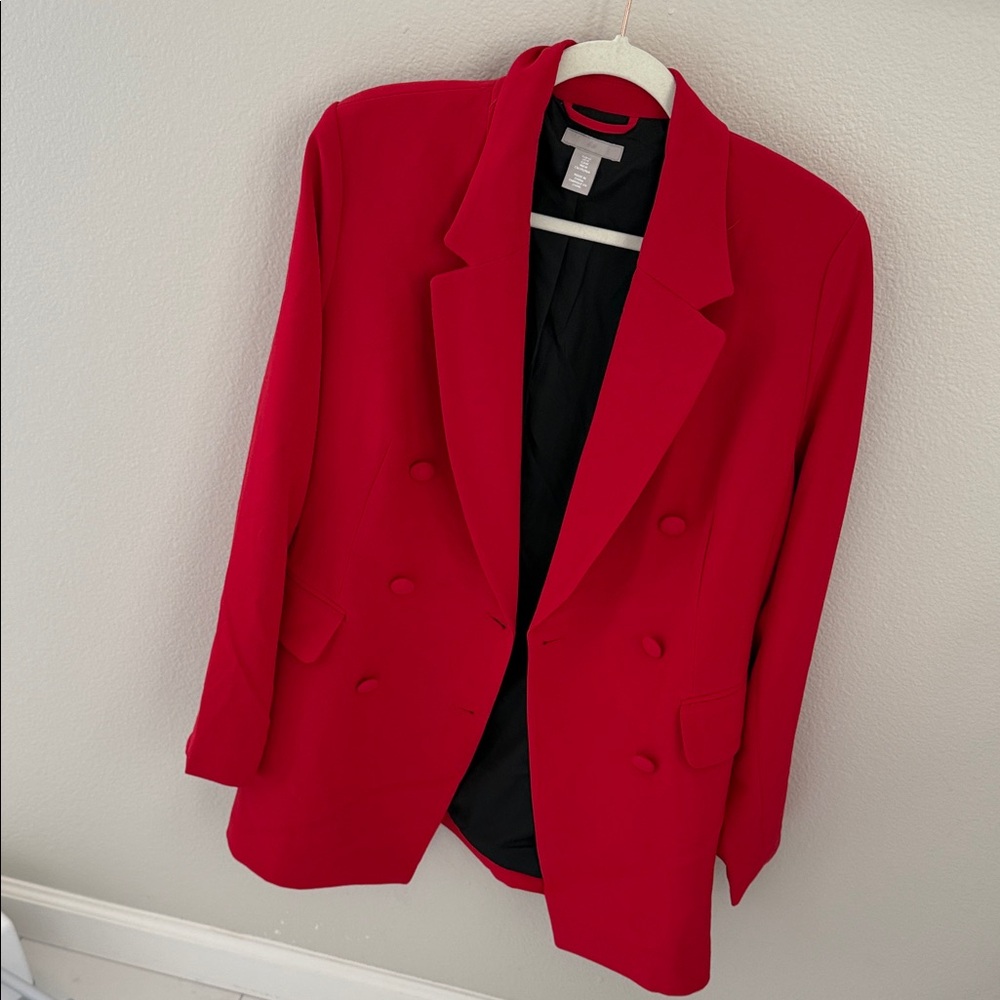 H&M Vibrant Red Double-Breasted Blazer
